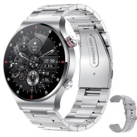 Bluetooth Calling QW33 Smart Watch ECG PPG Business Stainless Steel Strap Waterproof Men's Watch (Color: Silver Steel Belt)