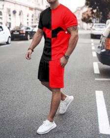 3D T-shirt digital printing short-sleeved shorts suit men's casual beach pants two-piece set (Color: TZ52, size: L)