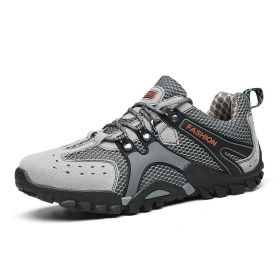 Spring Summer Men Outdoor Hiking Shoes Big Size Mens Mountain Climbing Trekking Sneakers Black Grey Mens Sport Shoes Hombre Male (Color: GRAY, size: 38)