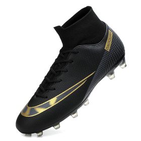 Men Soccer Shoes Adult Kids TF/FG High Ankle Football Boots Grass Training Sport Cleats Footwear Classic Trend Men Sneaker 35-47 (Color: Orange, size: 45)