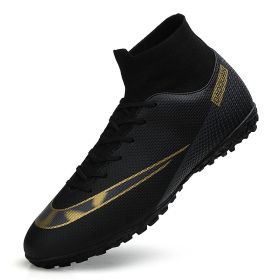 Men Soccer Shoes Adult Kids TF/FG High Ankle Football Boots Grass Training Sport Cleats Footwear Classic Trend Men Sneaker 35-47 (Color: Army Green, size: 45)