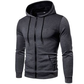 Men's polka dot zipper hoodie sweater Autumn and winter plush warm hoodie hoodie sweatshirt (Color: GRAY, size: XXXL)