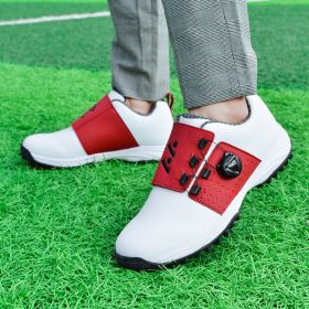 Men Professional Golf Shoes Waterproof Spikes Golf Sneakers Black White Mens Golf Trainers Big Size Golf Shoes for Men (Color: Red, size: 40)