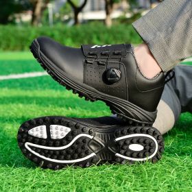 Men Professional Golf Shoes Waterproof Spikes Golf Sneakers Black White Mens Golf Trainers Big Size Golf Shoes for Men (Color: Black, size: 47)