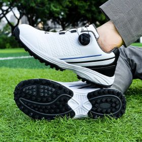 New Waterproof Golf Shoes Men Comfortable Golf Sneakers Outdoor Size 39-47 Walking Footwears Anti Slip Athletic Sneakers (Color: white blue, size: 41)