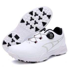 Waterproof Golf Shoes Men Women Professional Spikeless Golf Sneakers Outdoor Anti Slip Golfers Sneakers Luxury Walking Shoes (Color: Bai, size: 42)