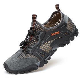 Summer Breathable Men Hiking Shoes Suede + Mesh Outdoor Men Sneakers Climbing Shoes Men Sport Shoes Quick-dry Water Shoes (Color: GRAY, size: 50)
