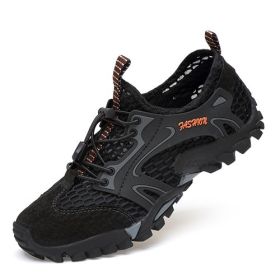 Summer Breathable Men Hiking Shoes Suede + Mesh Outdoor Men Sneakers Climbing Shoes Men Sport Shoes Quick-dry Water Shoes (Color: Black, size: 40)