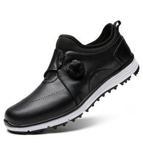 High Quality Genuine Leather Men's Golf Shoes, Professional Grass Game Golf Training Shoes Waterproof Golf Shoes Black (Color: Black, size: EUR43)