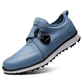 High Quality Genuine Leather Men's Golf Shoes, Professional Grass Game Golf Training Shoes Waterproof Golf Shoes Black (Color: Blue, size: EUR42)