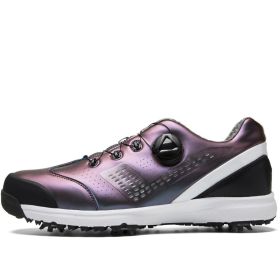 New High Quality Brand Men's Golf Shoes Rotating Button Fixed Spikes Golf Spikes Waterproof Golf Shoes Men (Color: Purple, size: EUR42)