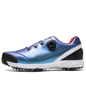 New High Quality Brand Men's Golf Shoes Rotating Button Fixed Spikes Golf Spikes Waterproof Golf Shoes Men (Color: Blue, size: EUR42)