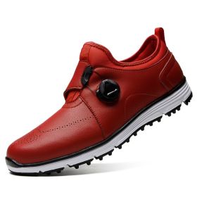 High Quality Genuine Leather Men's Golf Shoes, Professional Grass Game Golf Training Shoes Waterproof Golf Shoes Black (Color: Red, size: EUR43)