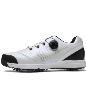 New High Quality Brand Men's Golf Shoes Rotating Button Fixed Spikes Golf Spikes Waterproof Golf Shoes Men (Color: White, size: EUR40)