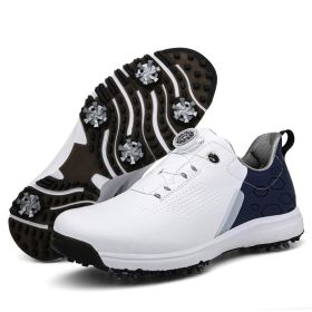 High Quality Professional Men's Golf Shoes Waterproof Non-Slip Golf Men's Golf Shoes Golf Women's Golf Shoes Golf Training Shoes (Color: white blue, size: EUR 47)