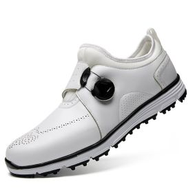 High Quality Genuine Leather Men's Golf Shoes, Professional Grass Game Golf Training Shoes Waterproof Golf Shoes Black (Color: White, size: EUR40)