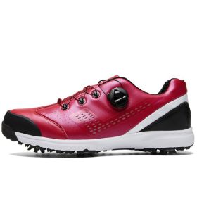 New High Quality Brand Men's Golf Shoes Rotating Button Fixed Spikes Golf Spikes Waterproof Golf Shoes Men (Color: Red, size: EUR40)