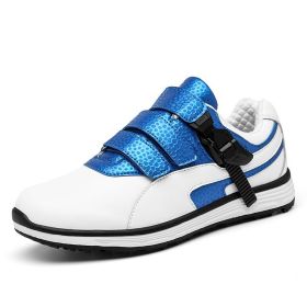 Waterproof Golf Shoes Men Men's Professional Golf Shoes Waterproof Non-slip Golf Training Shoes (Color: white blue, size: EUR44)