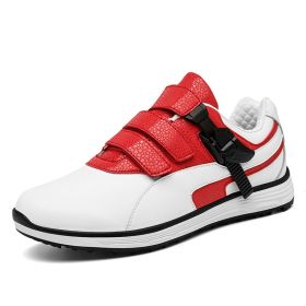 Waterproof Golf Shoes Men Men's Professional Golf Shoes Waterproof Non-slip Golf Training Shoes (Color: white red, size: EUR44)