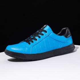6 Colors New Men's Golf Shoes Leather Breathable Waterproof Non-slip Training Shoes White Blue Blue Sports Shoes (Color: Lake blue, size: EUR41(US8))
