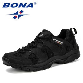 BONA Men Hiking Shoes Lace Up Men Sport Shoes Outdoor Jogging Trekking Sneakers Non-Slip Wear-Resistant Travel Shoes Comfortable (Color: Charcoal gray S grey, size: 9)