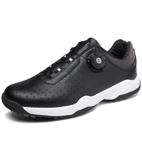 New Men's Golf Shoes Men's Waterproof Non-slip Leather Outdoor Sports Training Shoes Leather Breathable (Color: Black, size: EUR42)
