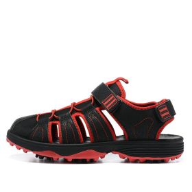 New Men's Golf Sandals Men's Outdoor Beach Shoes Summer Shoes Leather Sandals Men's Golf Shoes (Color: Black Red, size: EUR38)