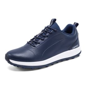 New Men's Golf Shoes Golf Waterproof Anti-slip Shoes Golf Shoes Breathable Sports Shoes Leather Outdoor Sneakers Golf Shoes (Color: Blue, size: EUR43(US9.5))
