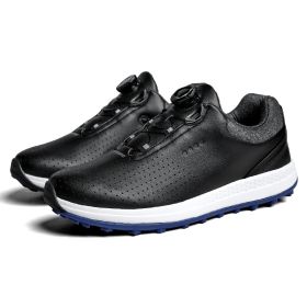 Golf Shoes Leather Waterproof Golf Sneakers Big Size 40-47 Non-slip Non-slip Studless Golf Shoes Men's Non-slip Walking Sneakers (Color: Black, size: EUR 47)