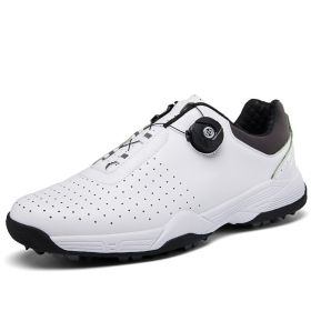 New Men's Golf Shoes Men's Waterproof Non-slip Leather Outdoor Sports Training Shoes Leather Breathable (Color: whiter, size: EUR46)