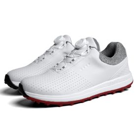 Golf Shoes Leather Waterproof Golf Sneakers Big Size 40-47 Non-slip Non-slip Studless Golf Shoes Men's Non-slip Walking Sneakers (Color: White, size: EUR 46)