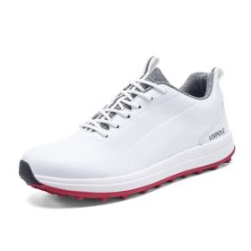 New Men's Golf Shoes Golf Waterproof Anti-slip Shoes Golf Shoes Breathable Sports Shoes Leather Outdoor Sneakers Golf Shoes (Color: Red, size: EUR42(US8.5))