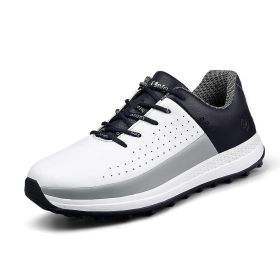 New Men's Golf Shoes Golf Waterproof Anti-slip Shoes Golf Shoes Breathable Sports Shoes Leather Outdoor Sneakers Golf Shoes (Color: white blue, size: EUR44(US10.5))