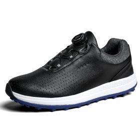 New Men's Golf Shoes Golf Waterproof Anti-slip Shoes Golf Shoes Breathable Sports Shoes Leather Outdoor Sneakers Golf Shoes (Color: Black, size: EUR43(US9.5))