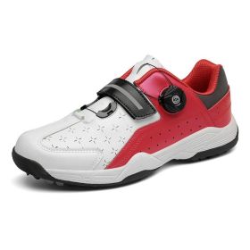 New Style Rotating Buckle Men's Golf Shoes Waterproof Non-slip Golf Training Shoes Outdoor Sports Men's Shoes (Color: white red, size: EUR40)