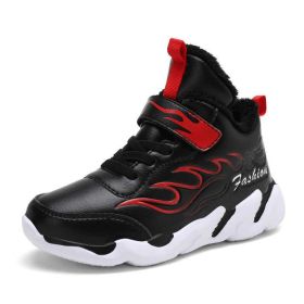 Winter Kids Running Shoes Anti-Skid Sports Shoe Outdoor Warm Plus Fur Sneakers Light Soft Flat Children's Shoe Hiking Waterproof (Color: Black Running Shoes, size: 6)