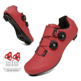 Mountain Cycling Shoes MTB Men Sports Road Bike Shoes Self-Locking SPD Cleat Bicycle Footwear Racing Women Speed Cycling Sneaker (Color: red road  cleat, size: 36)