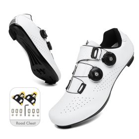 Mountain Cycling Shoes MTB Men Sports Road Bike Shoes Self-Locking SPD Cleat Bicycle Footwear Racing Women Speed Cycling Sneaker (Color: white road cleat, size: 39)