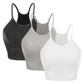3 Pack Women Crop Basic Tank Top Ribbed Knit Sleeveless Round Neck 9 Color Machine Wash Summer Crop S to XL (Color: BLK_WHT_LGRY, size: S)