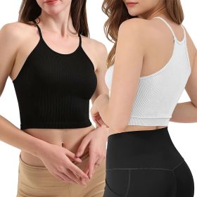 3 Pack Women Crop Basic Tank Top Ribbed Knit Sleeveless Round Neck 9 Color Machine Wash Summer Crop S to XL (Color: BLK_WHT_LGRY, size: M)
